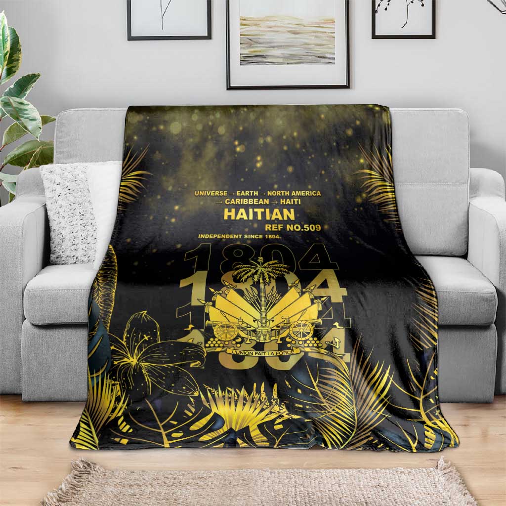 Haiti 1804 Blanket Gold Tropical Leaves And Coat Of Arms - African Pride