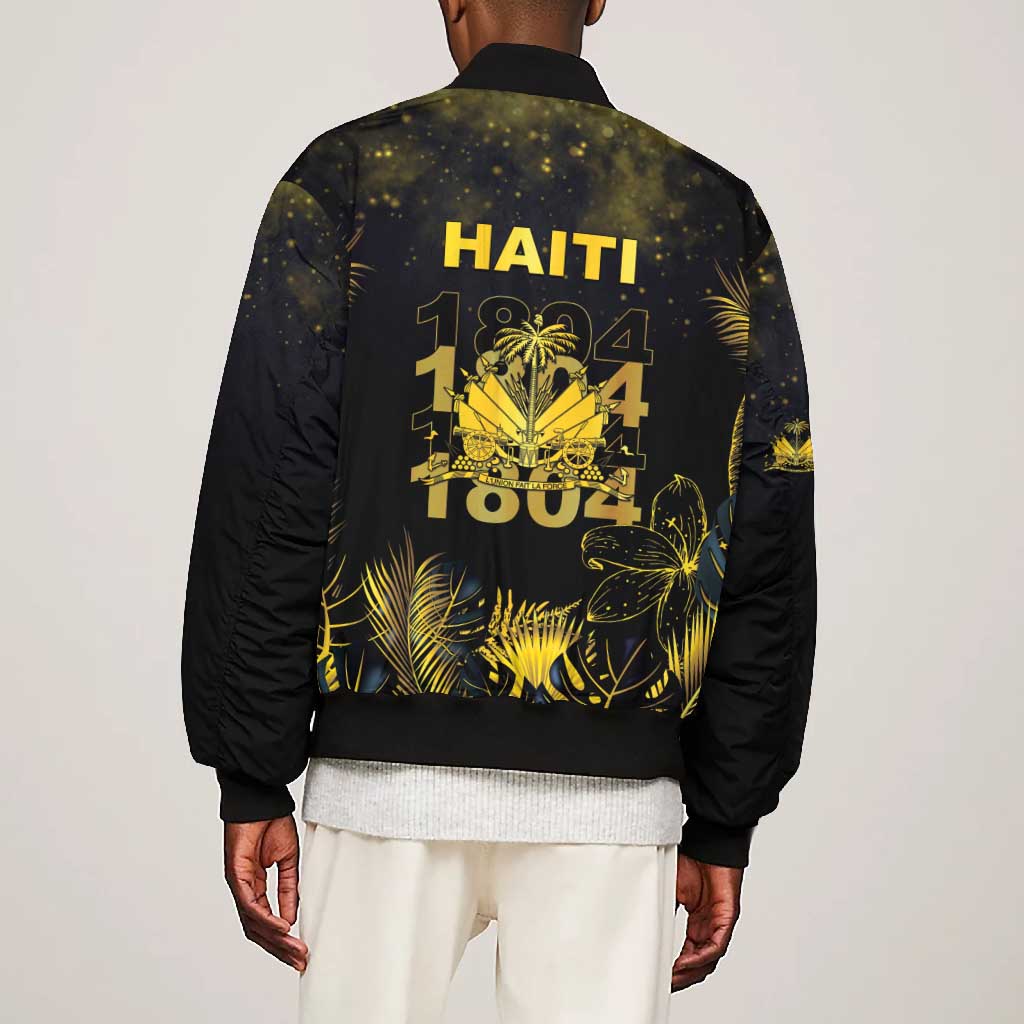 Haiti 1804 Bomber Jacket Gold Tropical Leaves And Coat Of Arms - African Pride