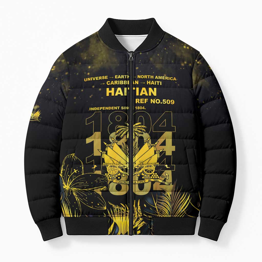 Haiti 1804 Bomber Puffer Jacket Gold Tropical Leaves And Coat Of Arms