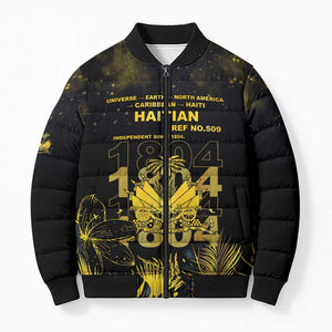 Haiti 1804 Bomber Puffer Jacket Gold Tropical Leaves And Coat Of Arms