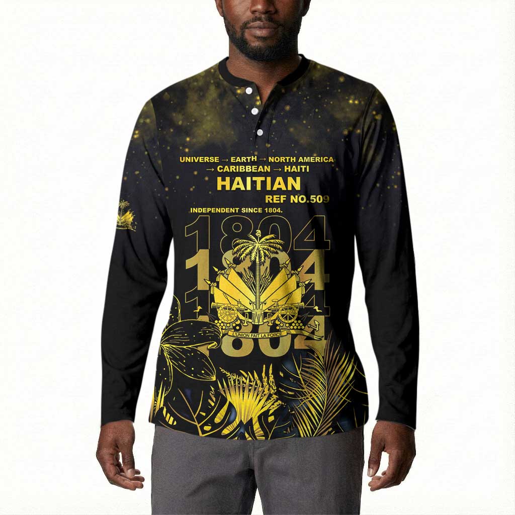 Haiti 1804 Button Sweatshirt Gold Tropical Leaves And Coat Of Arms