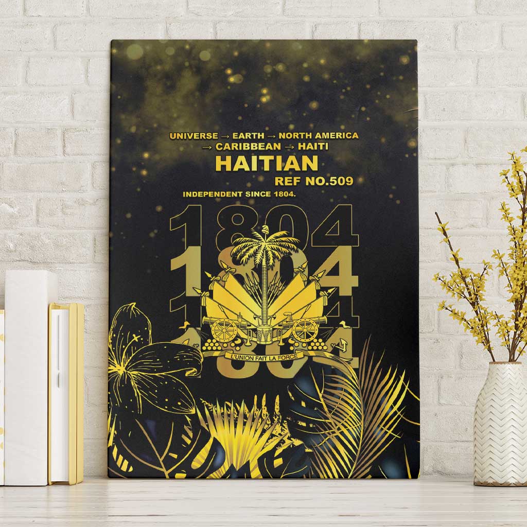 Haiti 1804 Canvas Wall Art Gold Tropical Leaves And Coat Of Arms - African Pride