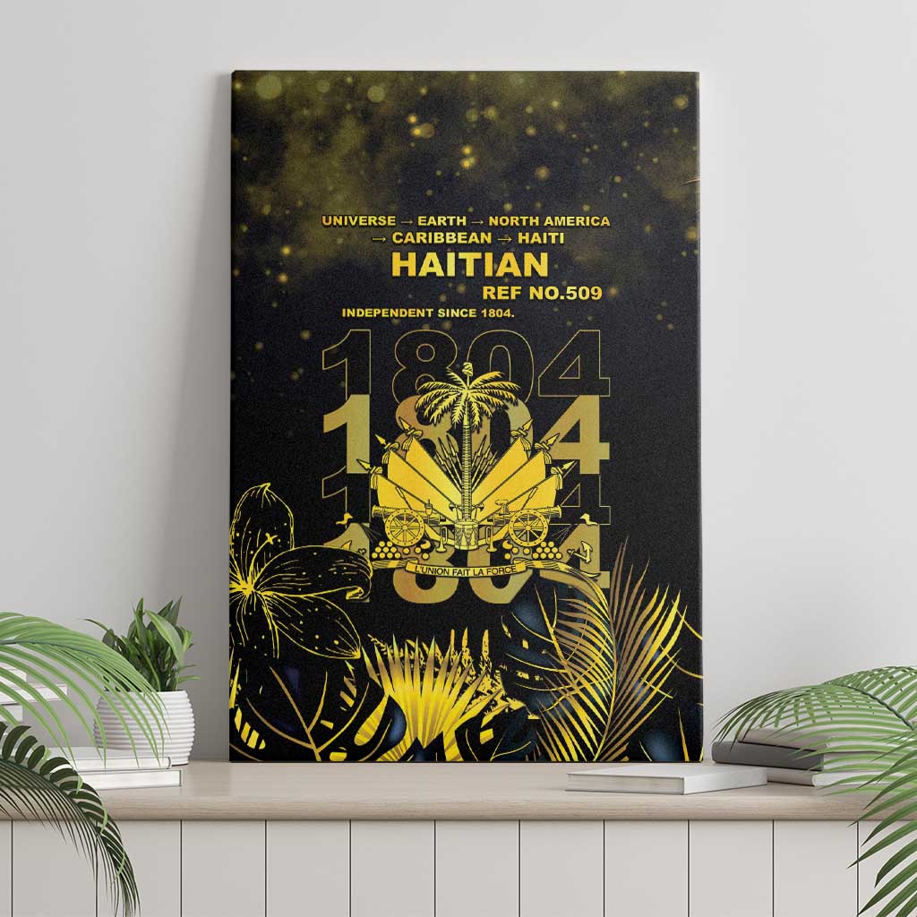 Haiti 1804 Canvas Wall Art Gold Tropical Leaves And Coat Of Arms - African Pride