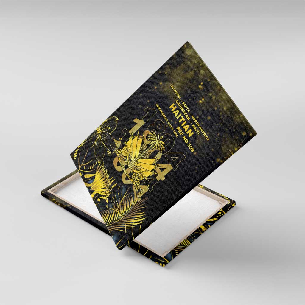 Haiti 1804 Canvas Wall Art Gold Tropical Leaves And Coat Of Arms - African Pride