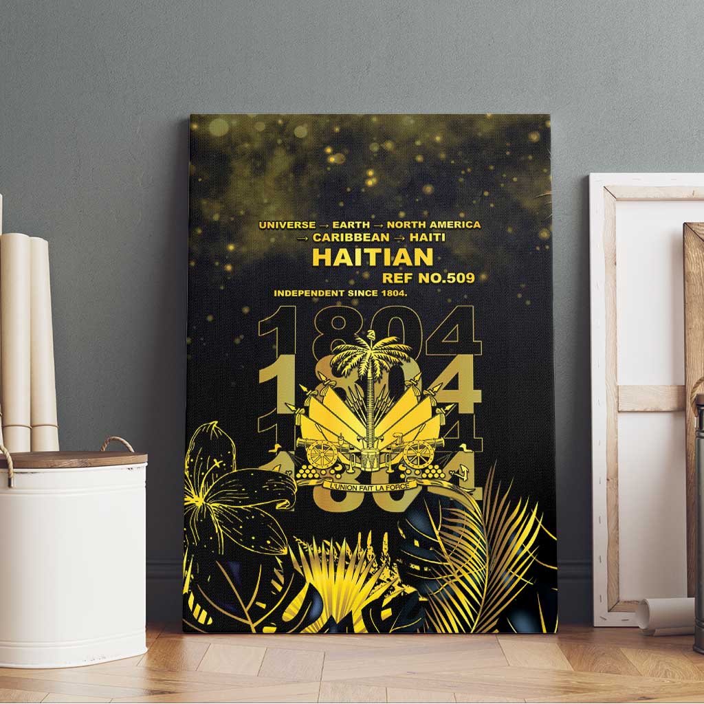 Haiti 1804 Canvas Wall Art Gold Tropical Leaves And Coat Of Arms - African Pride