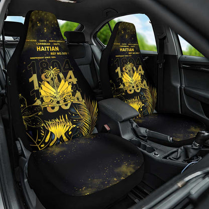 Haiti 1804 Car Seat Cover Gold Tropical Leaves And Coat Of Arms - African Pride