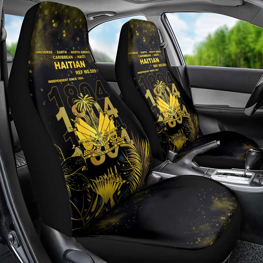 Haiti 1804 Car Seat Cover Gold Tropical Leaves And Coat Of Arms - African Pride