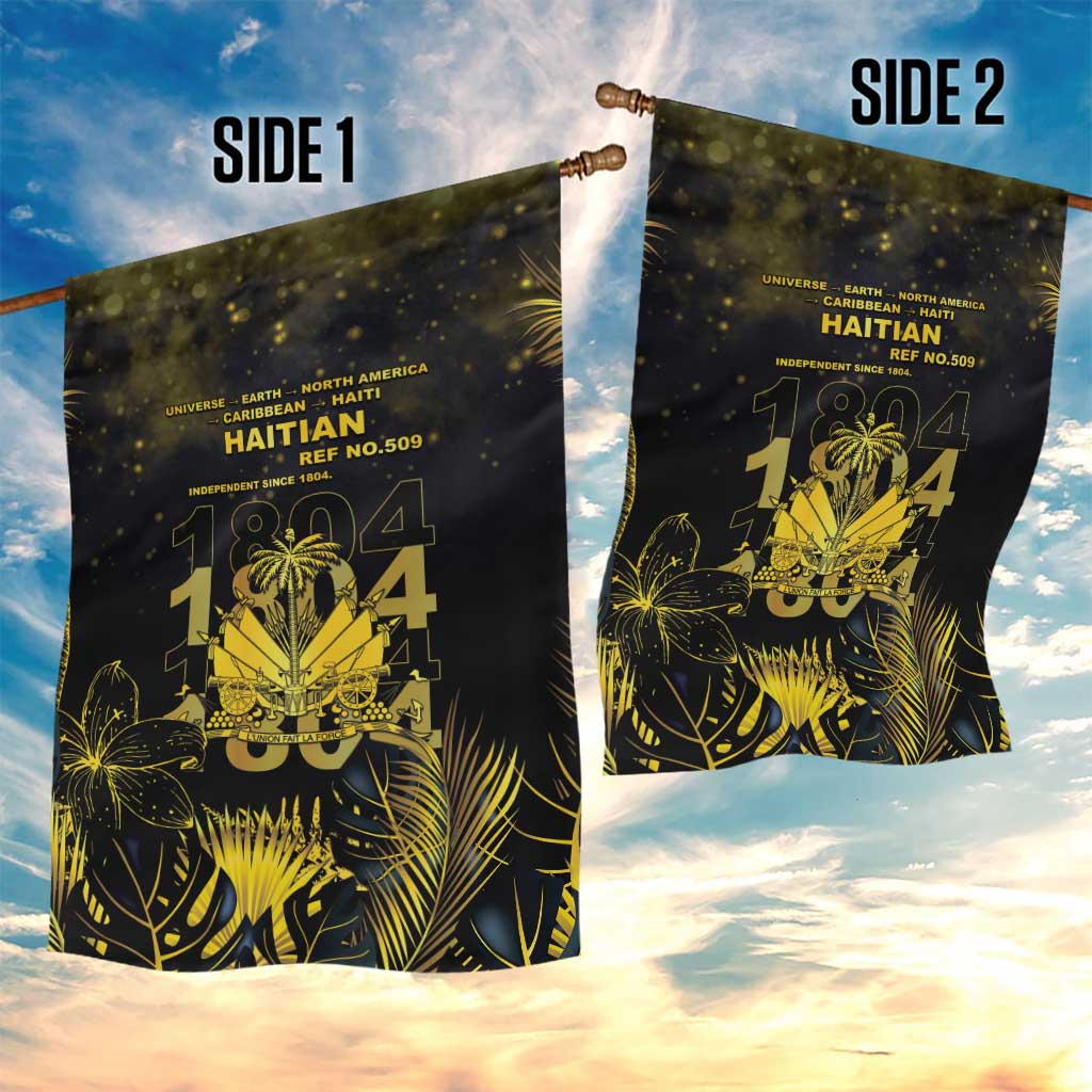 Haiti 1804 Garden Flag Gold Tropical Leaves And Coat Of Arms - African Pride