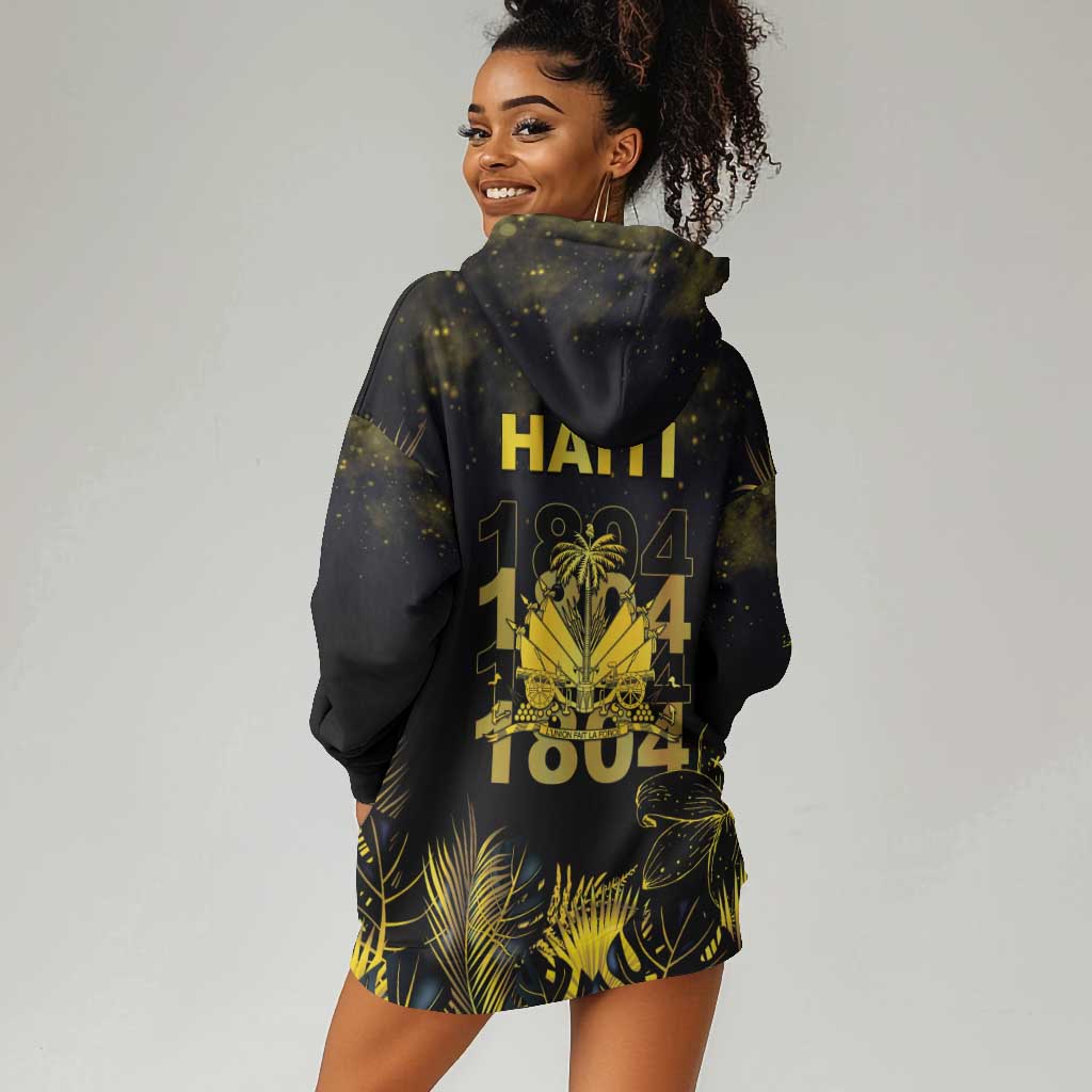 Haiti 1804 Hoodie Dress Gold Tropical Leaves And Coat Of Arms - African Pride