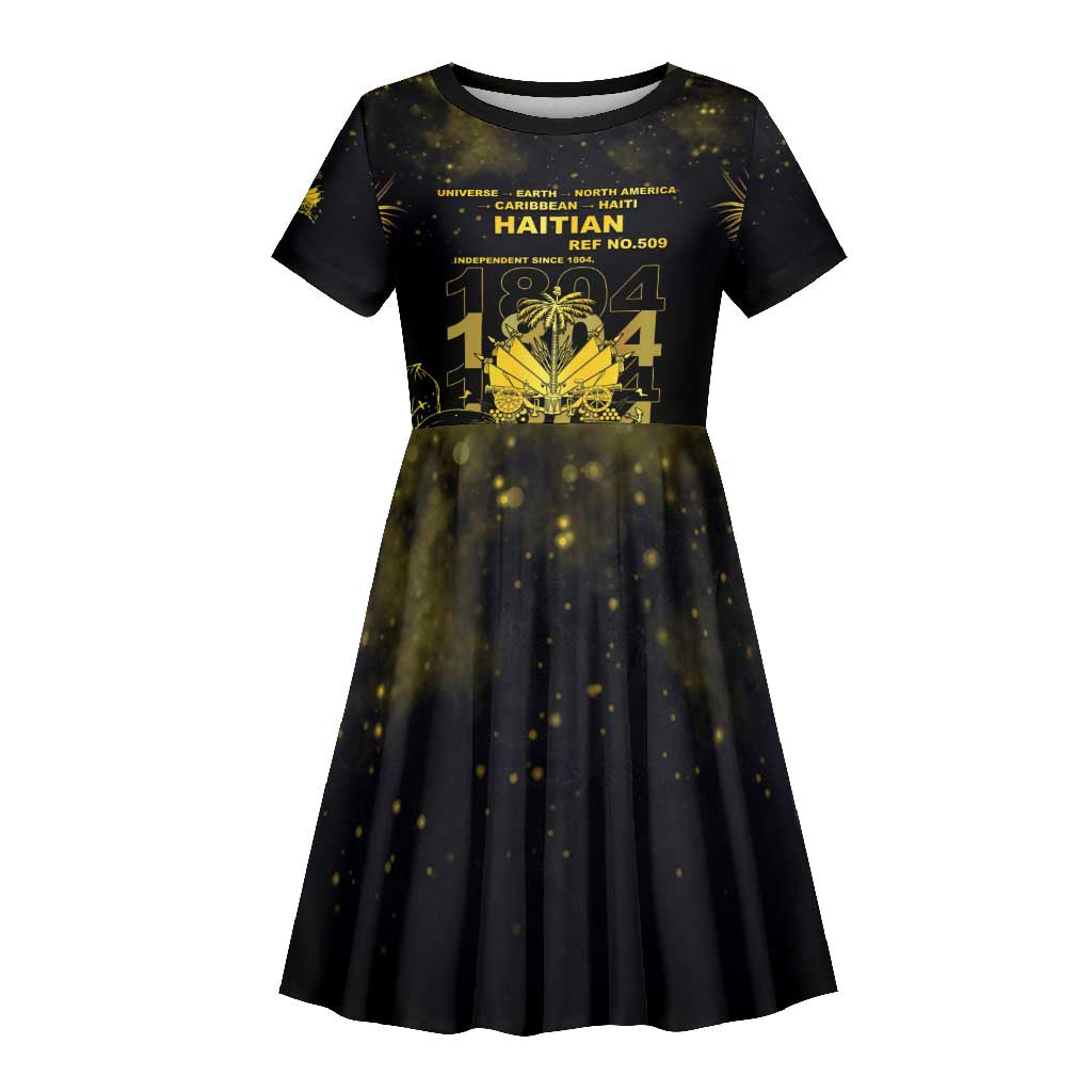 Haiti 1804 Kid Short Sleeve Dress Gold Tropical Leaves And Coat Of Arms LT05