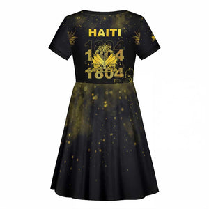 Haiti 1804 Kid Short Sleeve Dress Gold Tropical Leaves And Coat Of Arms LT05