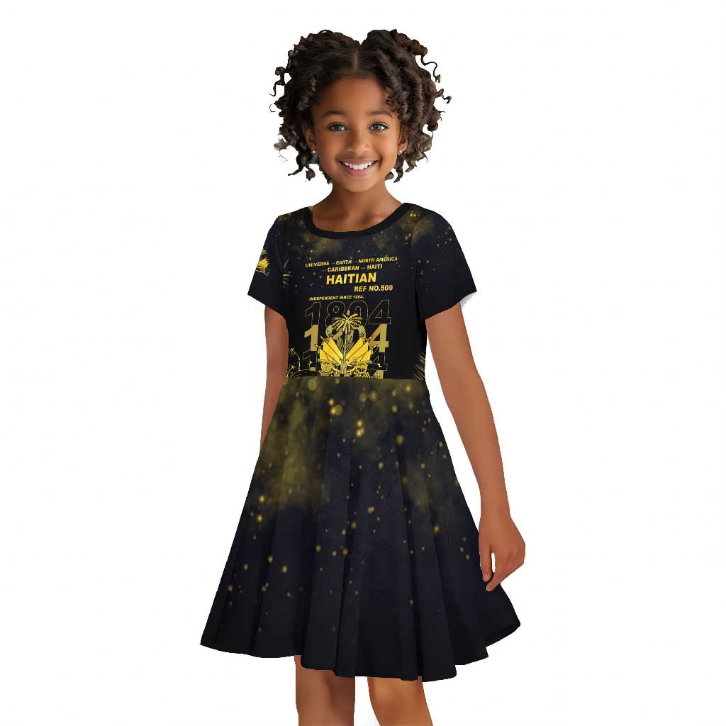 Haiti 1804 Kid Short Sleeve Dress Gold Tropical Leaves And Coat Of Arms LT05