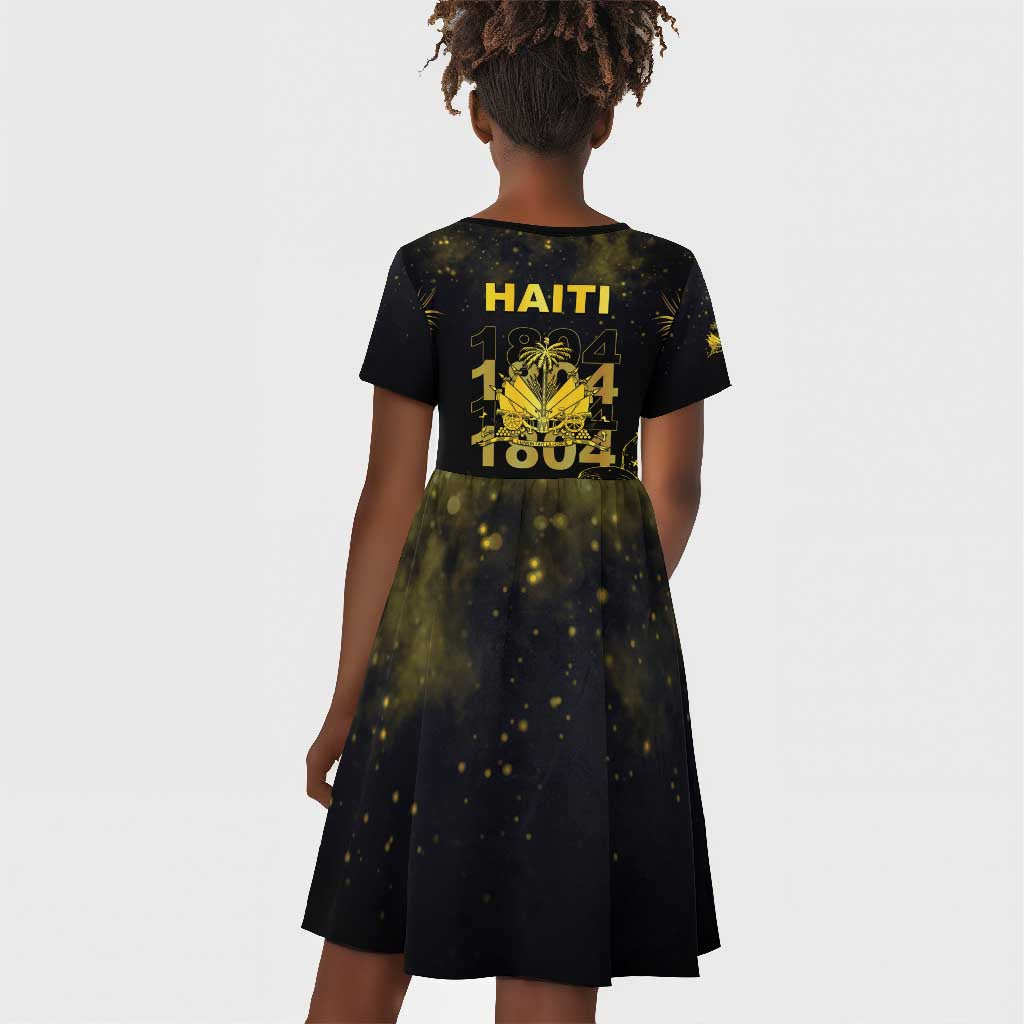 Haiti 1804 Kid Short Sleeve Dress Gold Tropical Leaves And Coat Of Arms LT05