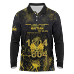 Haiti 1804 Long Sleeve Polo Shirt Gold Tropical Leaves And Coat Of Arms - African Pride