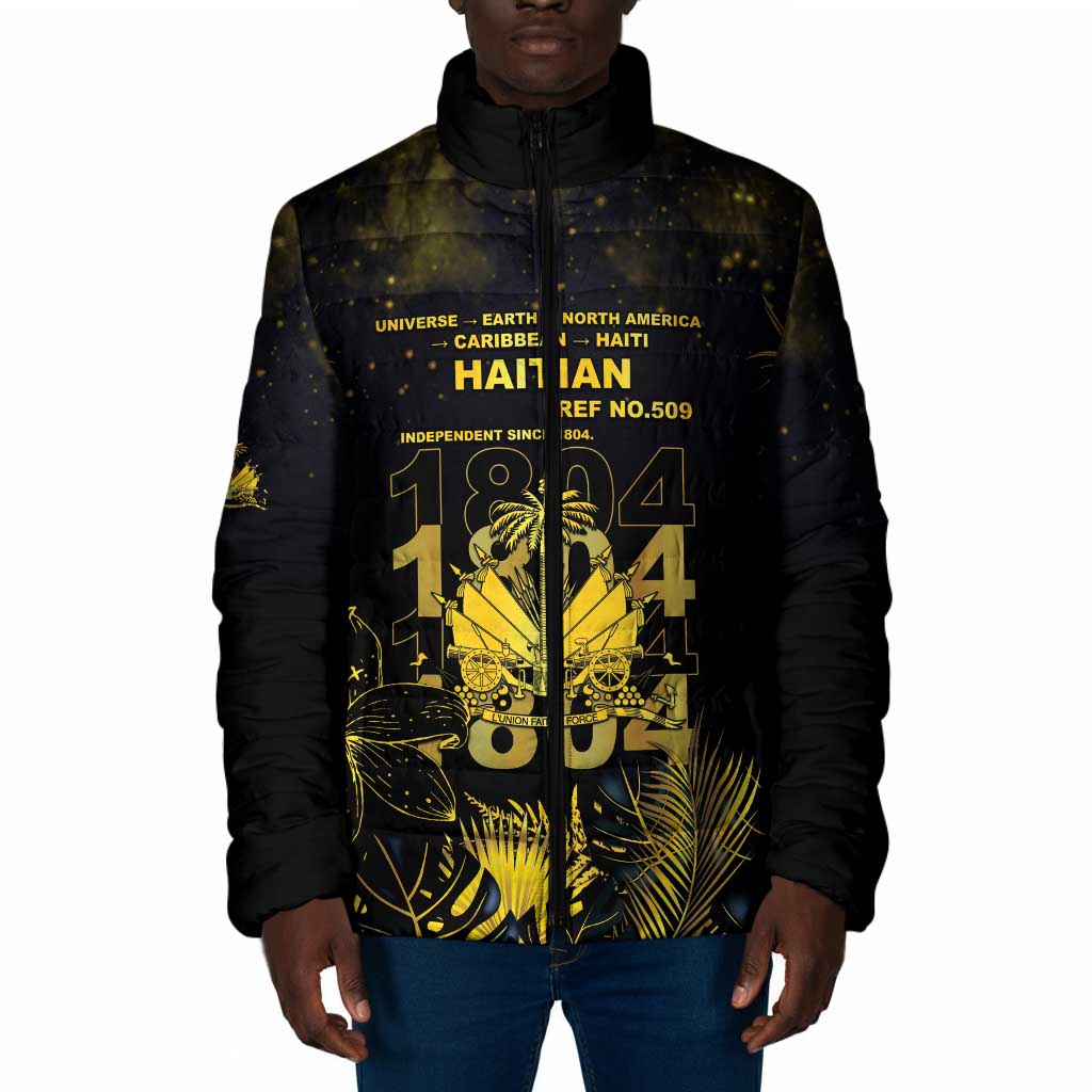 Haiti 1804 Padded Jacket Gold Tropical Leaves And Coat Of Arms