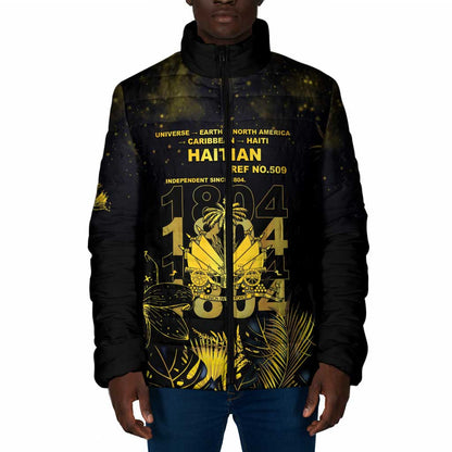 Haiti 1804 Padded Jacket Gold Tropical Leaves And Coat Of Arms