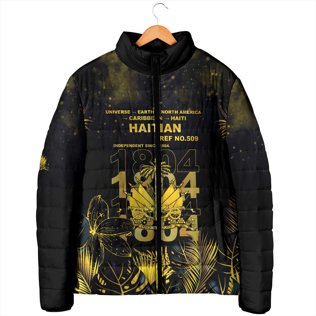 Haiti 1804 Padded Jacket Gold Tropical Leaves And Coat Of Arms