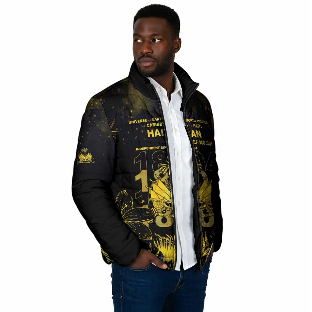 Haiti 1804 Padded Jacket Gold Tropical Leaves And Coat Of Arms