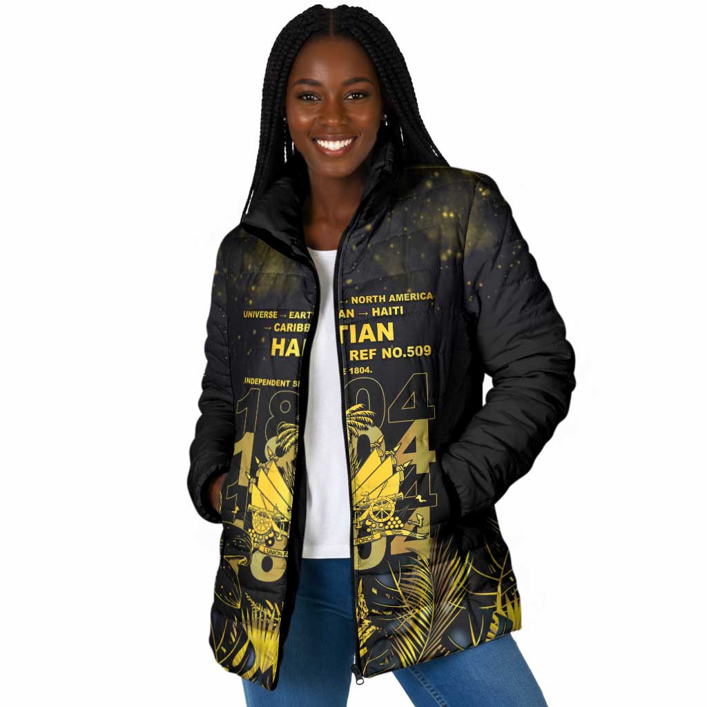 Haiti 1804 Padded Jacket Gold Tropical Leaves And Coat Of Arms