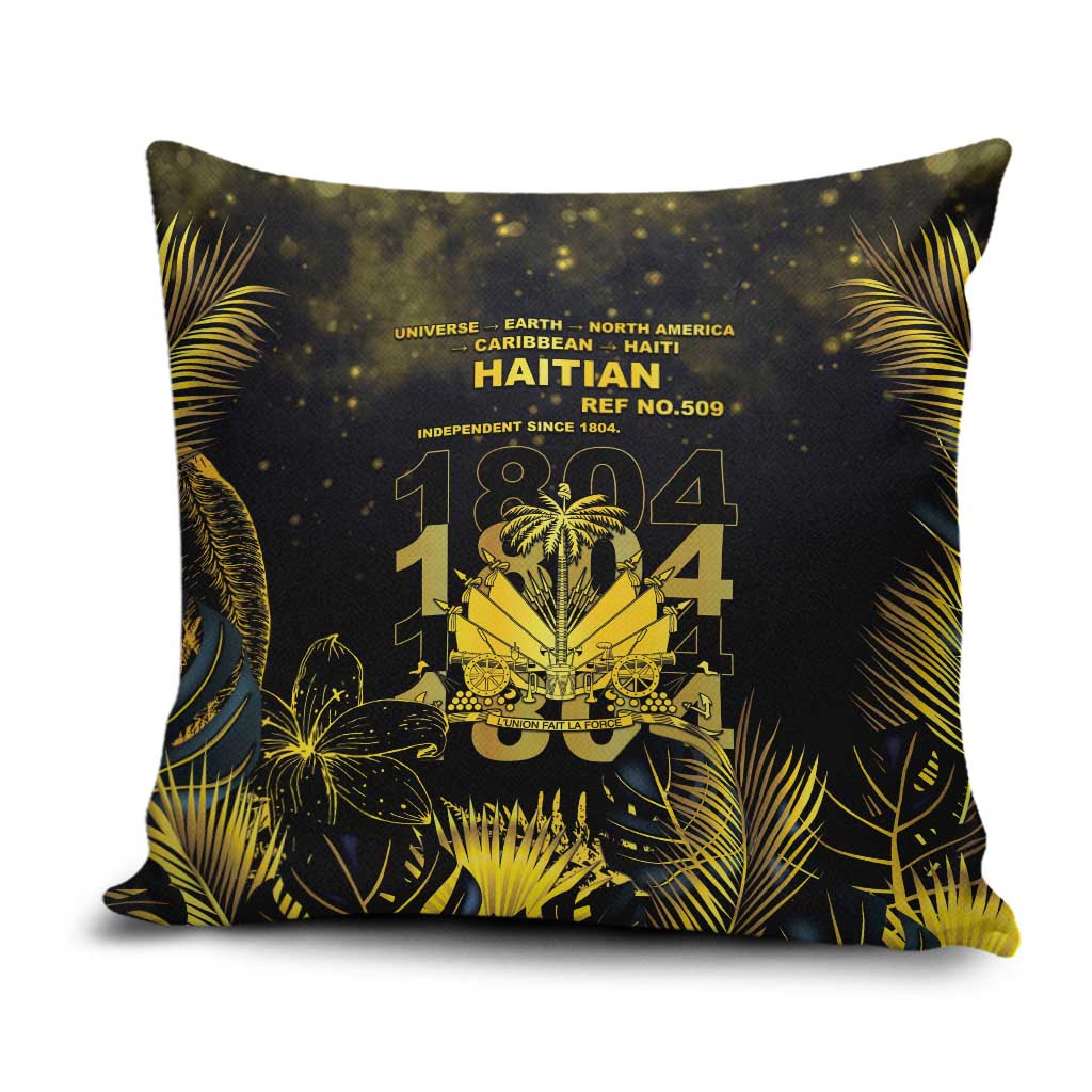 Haiti 1804 Pillow Cover Gold Tropical Leaves And Coat Of Arms