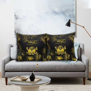Haiti 1804 Pillow Cover Gold Tropical Leaves And Coat Of Arms