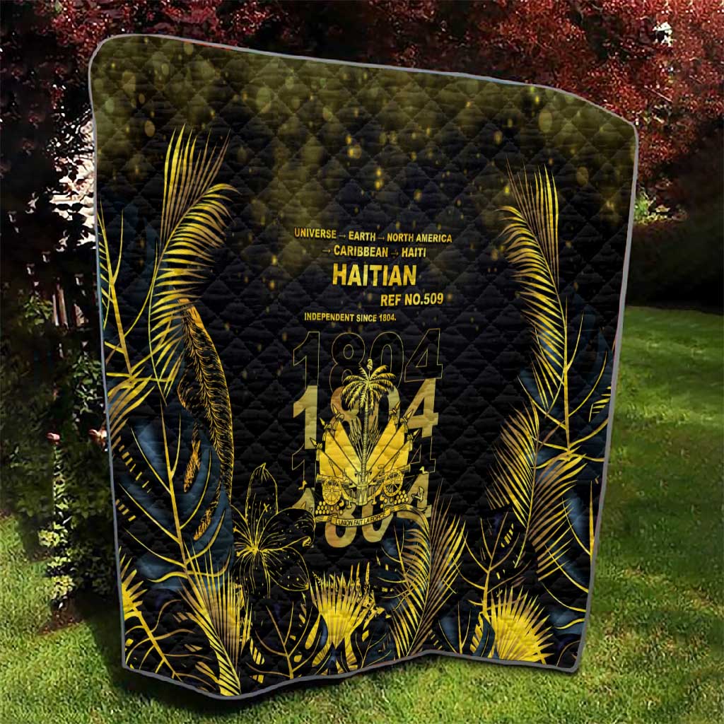Haiti 1804 Quilt Gold Tropical Leaves And Coat Of Arms - African Pride