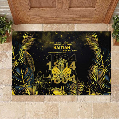 Haiti 1804 Rubber Doormat Gold Tropical Leaves And Coat Of Arms - African Pride