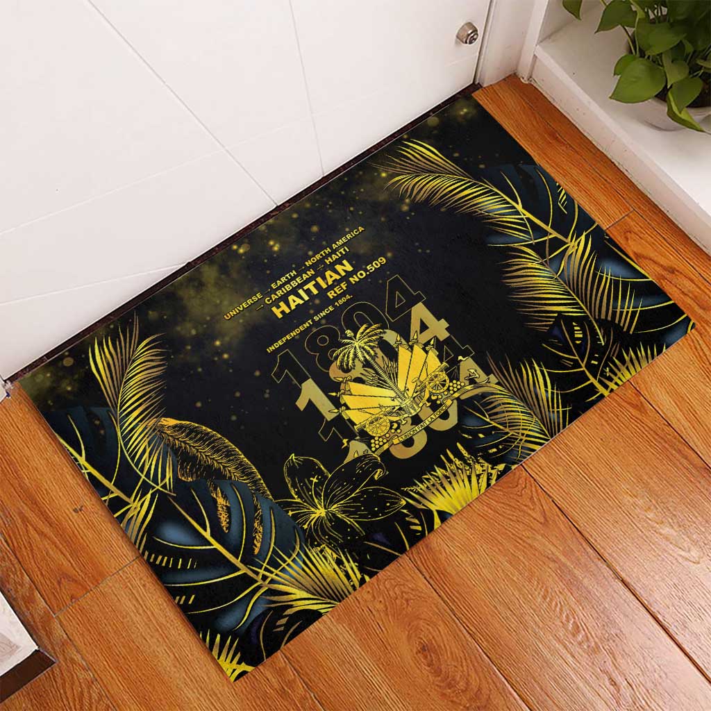 Haiti 1804 Rubber Doormat Gold Tropical Leaves And Coat Of Arms - African Pride