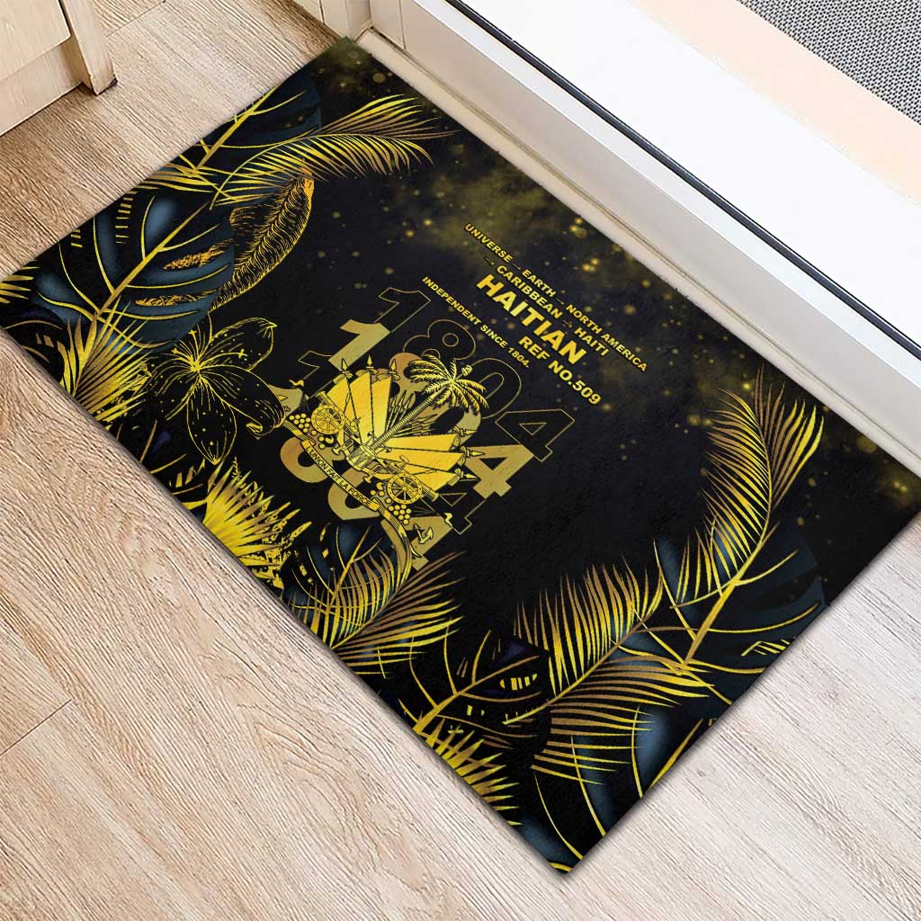 Haiti 1804 Rubber Doormat Gold Tropical Leaves And Coat Of Arms - African Pride