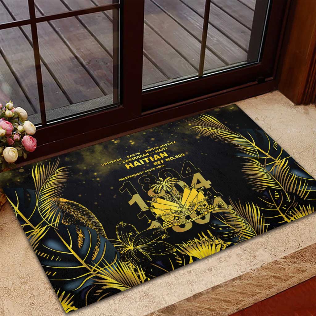 Haiti 1804 Rubber Doormat Gold Tropical Leaves And Coat Of Arms - African Pride
