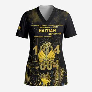 Haiti 1804 Scrub Top Gold Tropical Leaves And Coat Of Arms - African Pride