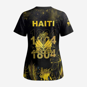 Haiti 1804 Scrub Top Gold Tropical Leaves And Coat Of Arms - African Pride
