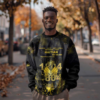 Haiti 1804 Sweatshirt Gold Tropical Leaves And Coat Of Arms - African Pride