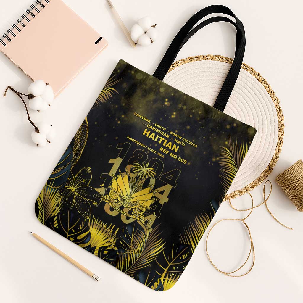 Haiti 1804 Tote Bag Gold Tropical Leaves And Coat Of Arms