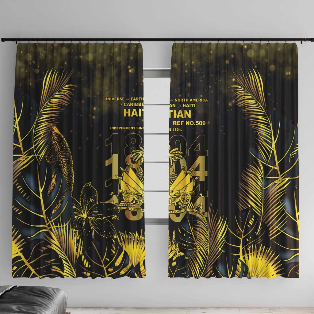 Haiti 1804 Window Curtain Gold Tropical Leaves And Coat Of Arms - African Pride