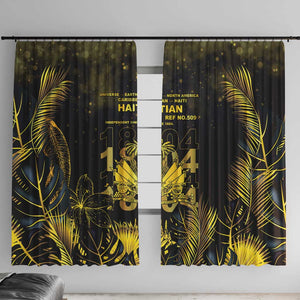 Haiti 1804 Window Curtain Gold Tropical Leaves And Coat Of Arms - African Pride