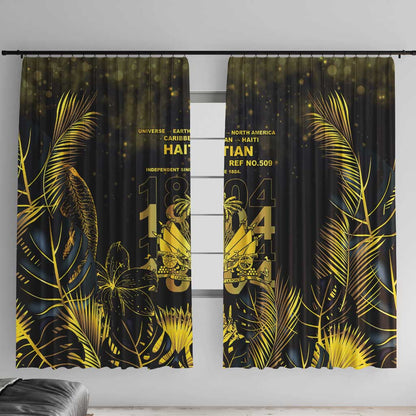 Haiti 1804 Window Curtain Gold Tropical Leaves And Coat Of Arms - African Pride