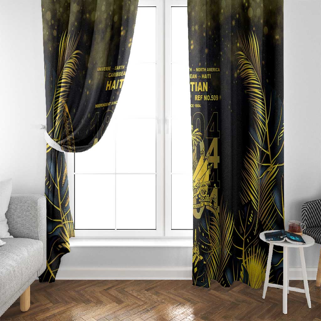 Haiti 1804 Window Curtain Gold Tropical Leaves And Coat Of Arms - African Pride