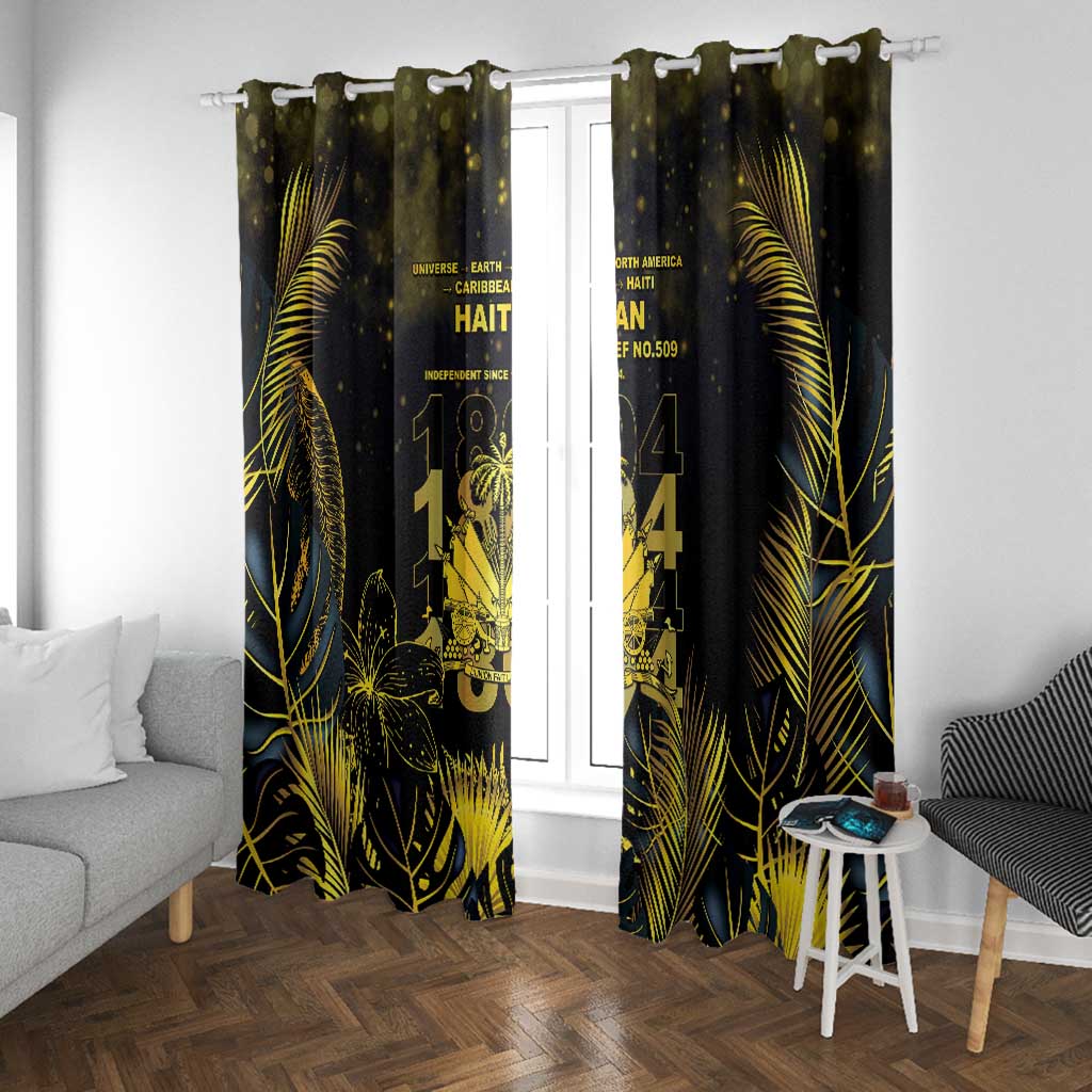 Haiti 1804 Window Curtain Gold Tropical Leaves And Coat Of Arms - African Pride