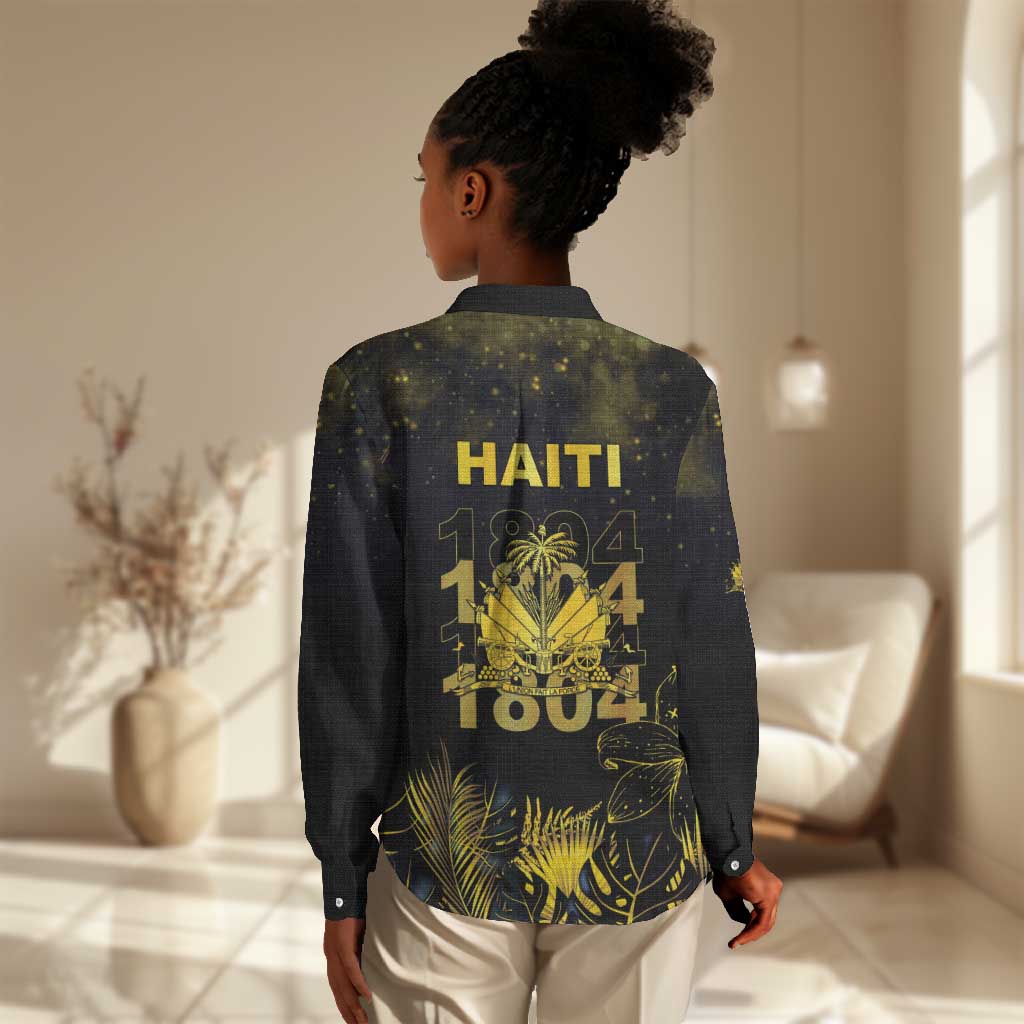 Haiti 1804 Women Casual Shirt Gold Tropical Leaves And Coat Of Arms - African Pride