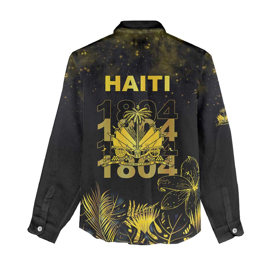 Haiti 1804 Women Casual Shirt Gold Tropical Leaves And Coat Of Arms - African Pride