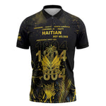 Haiti 1804 Zipper Polo Shirt Gold Tropical Leaves And Coat Of Arms