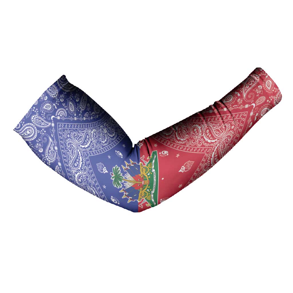 Afro Haiti Paisley Arm Sleeves Haitian Flag Bandana Style