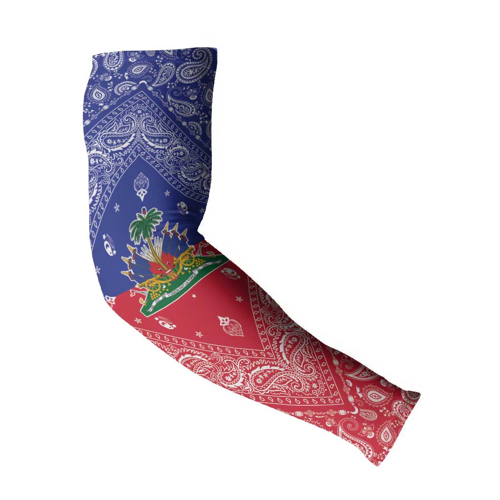 Afro Haiti Paisley Arm Sleeves Haitian Flag Bandana Style