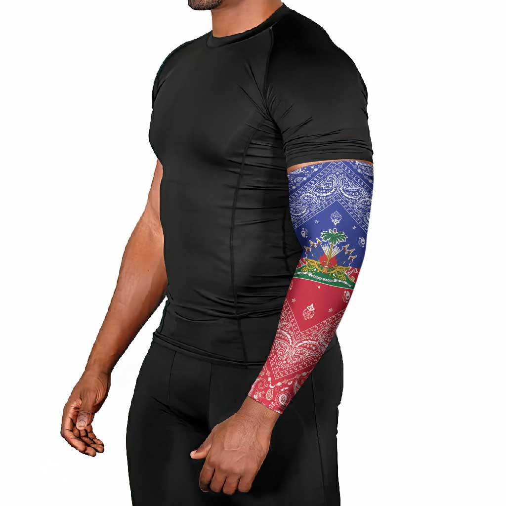 Afro Haiti Paisley Arm Sleeves Haitian Flag Bandana Style