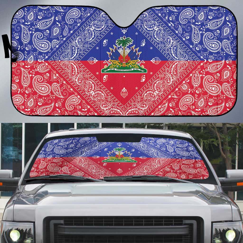 Afro Haiti Paisley Auto Sun Shade Haitian Flag Bandana Style