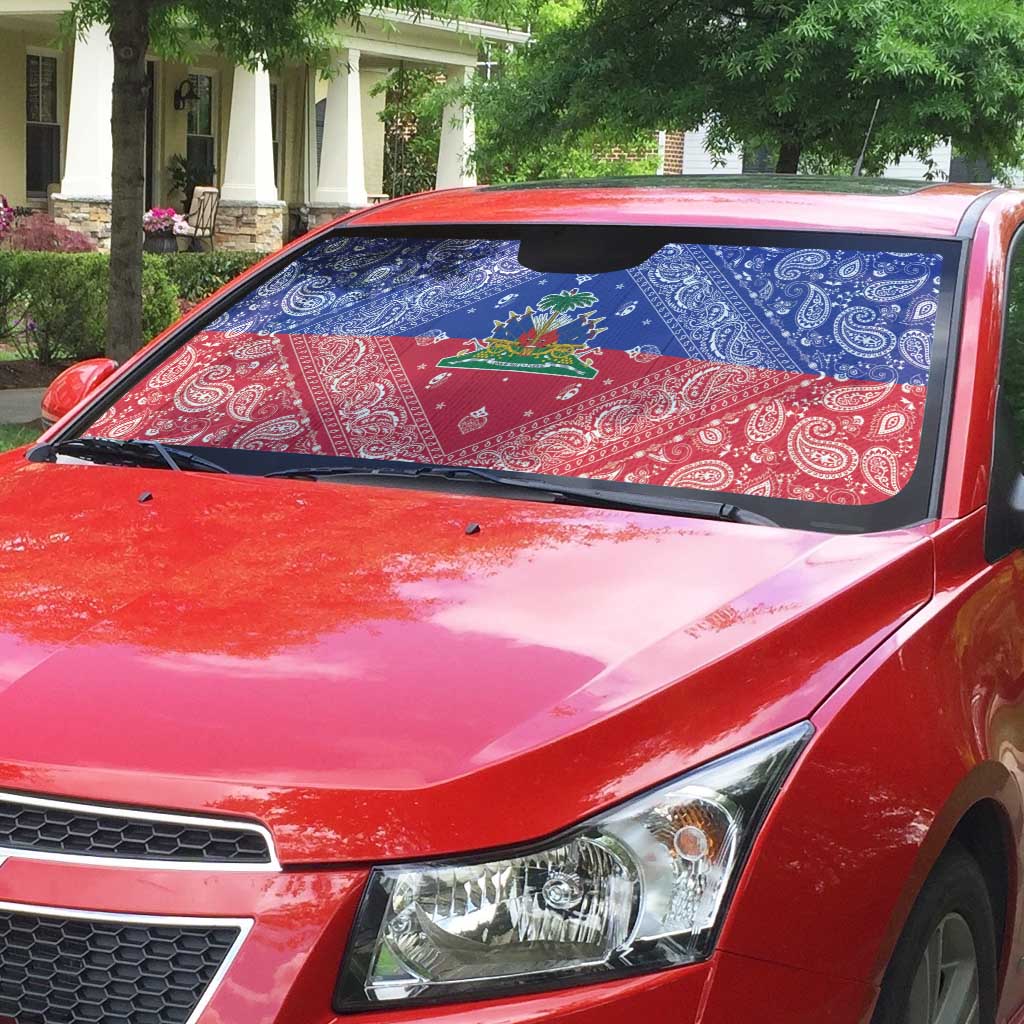 Afro Haiti Paisley Auto Sun Shade Haitian Flag Bandana Style