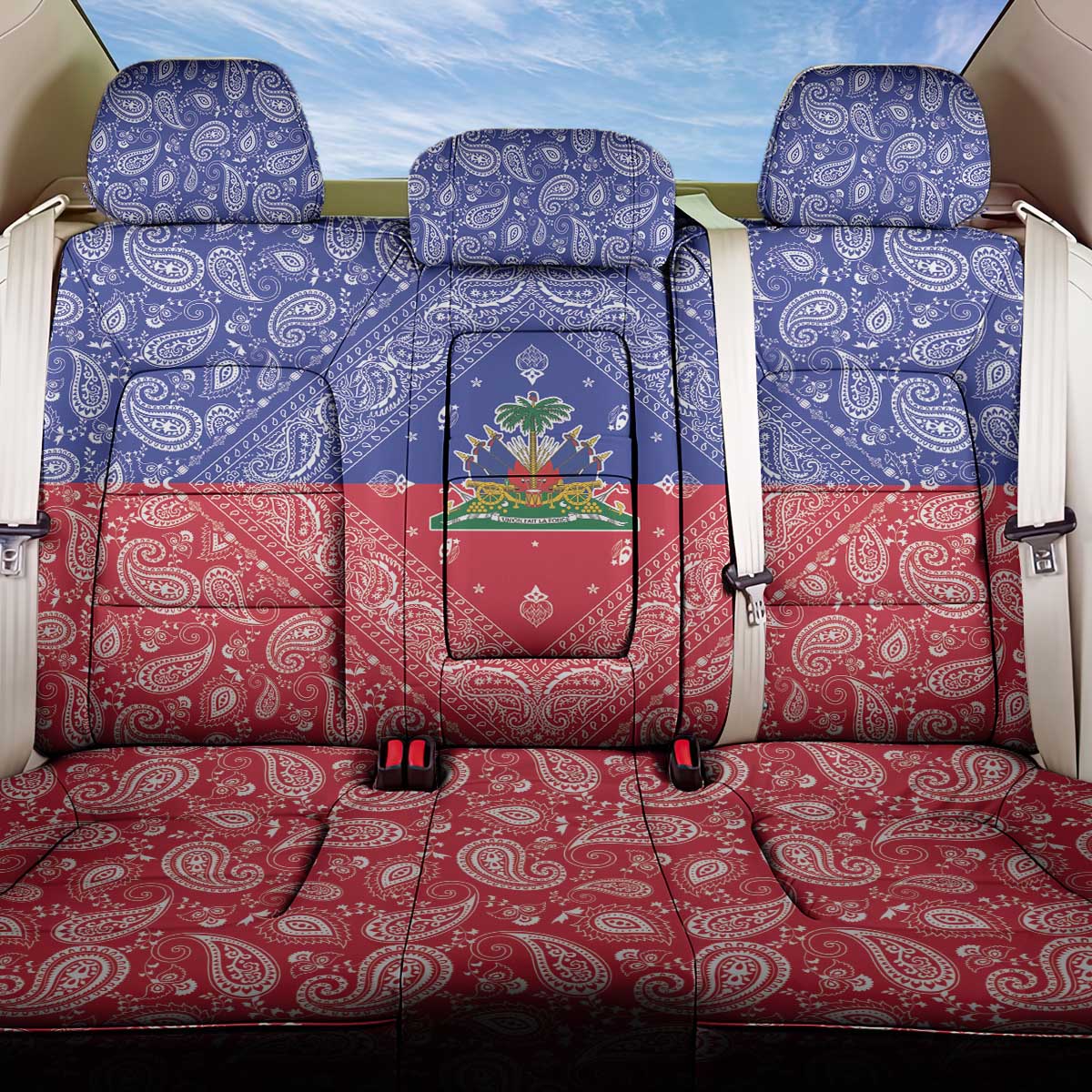 Afro Haiti Paisley Back Car Seat Cover Haitian Flag Bandana Style - African Pride