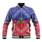 Afro Haiti Paisley Baseball Jacket Haitian Flag Bandana Style - African Pride