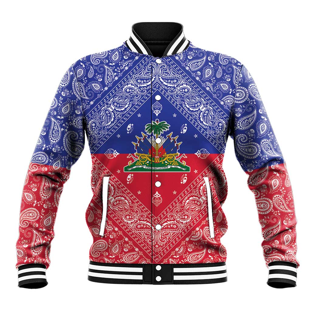 Afro Haiti Paisley Baseball Jacket Haitian Flag Bandana Style - African Pride